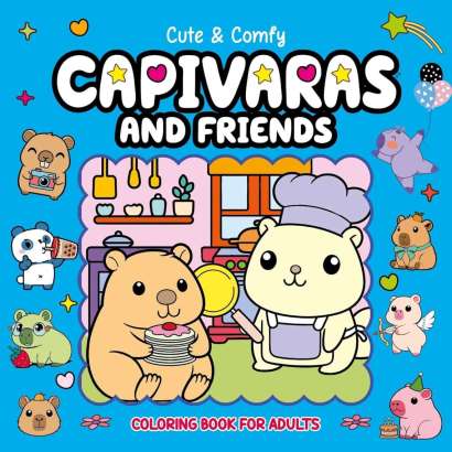 CUTE & COMFY COLORING BOOK FOR ADULTS - CAPIVARAS AND FRIENDS - LIVRO DE COLORIR ADULTO